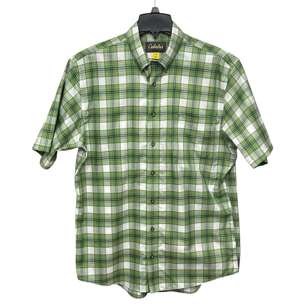 Cabelas Mens L Large Tall Button Down Shirt Plaid 100% Cotton Outdoors Fishing
